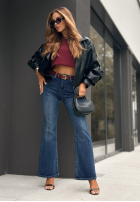 Pantaloni din denim z paskiem Remember When ciemnoniebieskie