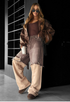 Pantaloni din denim baggy z dresowymi nogawkami The Duo mokka