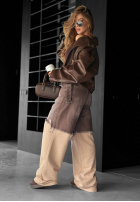 Pantaloni din denim baggy z dresowymi nogawkami The Duo mokka