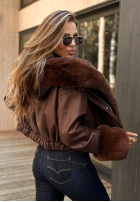 Geacă scurtă din piele Feeling October cu blană