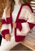 Krótki Cardigan w paski Moments Like This burgundowo-roz