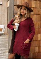 Dzianinowa Rochie z frędzlami Save The Date burgundowa
