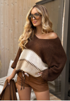 Pulover oversize Snuggle Time czekoladowo-bej