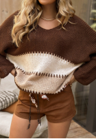 Pulover oversize Snuggle Time czekoladowo-bej