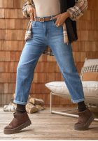 Pantaloni din denim balloon z paskiem Everything Ends albastre