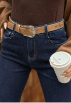 Pantaloni din denim z paskiem Let’s Not Talk bluemarin