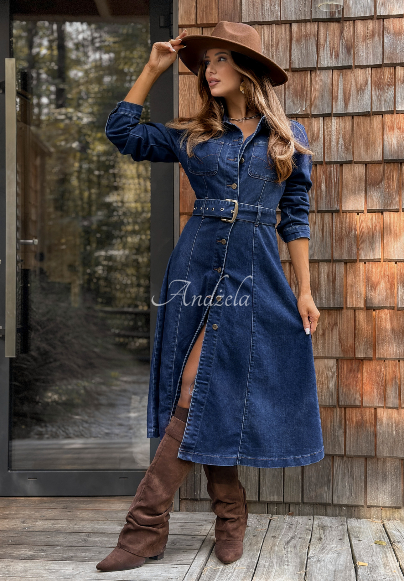 Rochie midi din denim cu curea Rise Above All