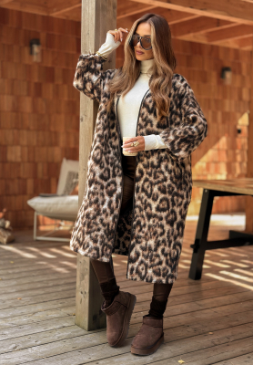 Cardigan lung din lână cu imprimeu leopard Sultry Fave