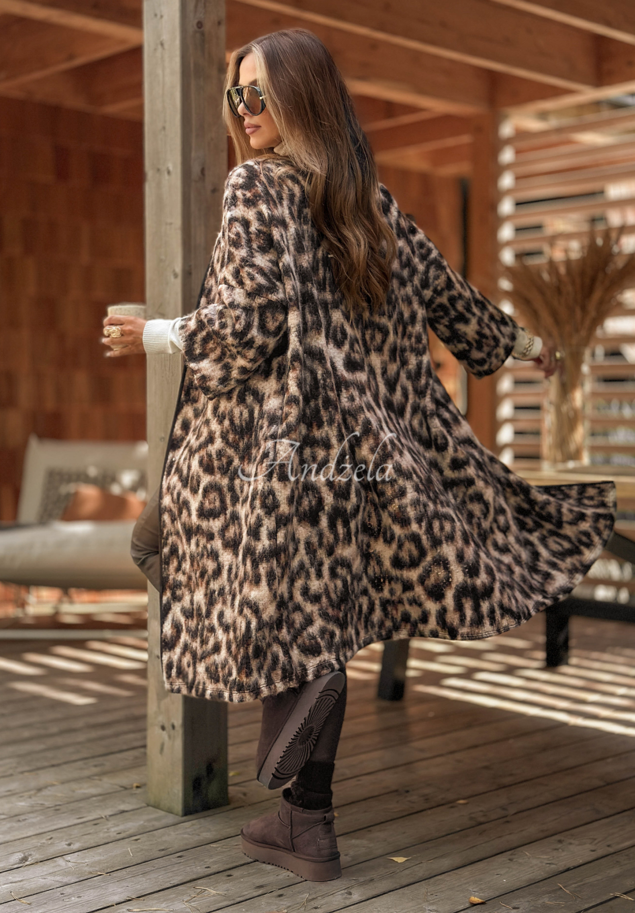 Cardigan lung din lână cu imprimeu leopard Sultry Fave