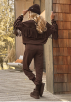 Compleu de trening z frędzlami Fringe Obsessed ciocolatiu
