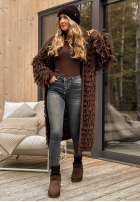 Długi Cardigan z frędzlami Fringe ciocolatiu