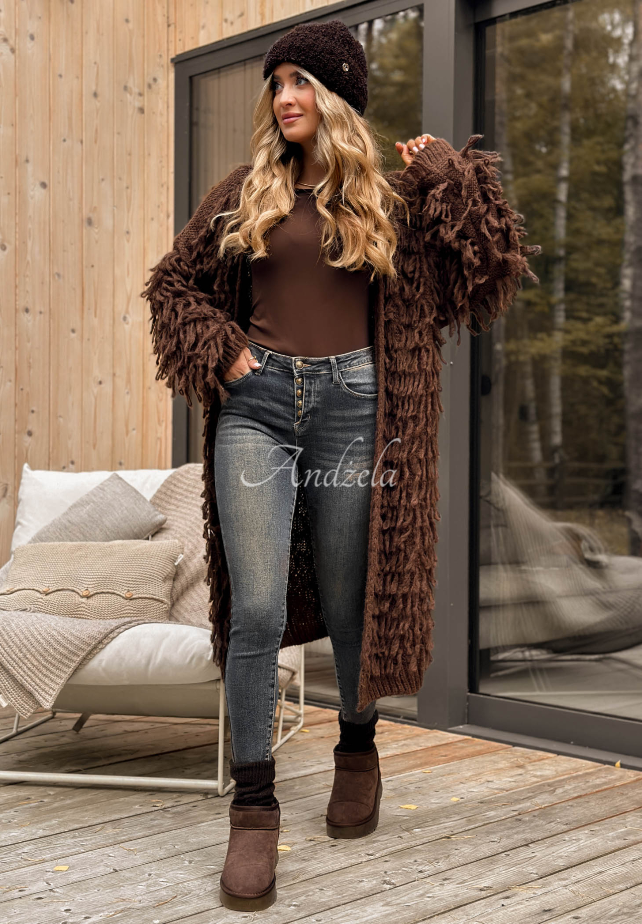 Cardigan lung cu franjuri Fringe
