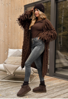 Długi Cardigan z frędzlami Fringe ciocolatiu