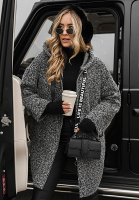 Pardesiu cu lână Comes With Fog din material tip imitație de miel