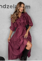 Rochie z tencelu z falbankami Something Begins burgundowa