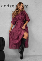 Rochie z tencelu z falbankami Something Begins burgundowa