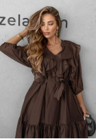 Rochie z tencelu z falbankami Something Begins ciocolatie