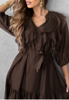 Rochie z tencelu z falbankami Something Begins ciocolatie