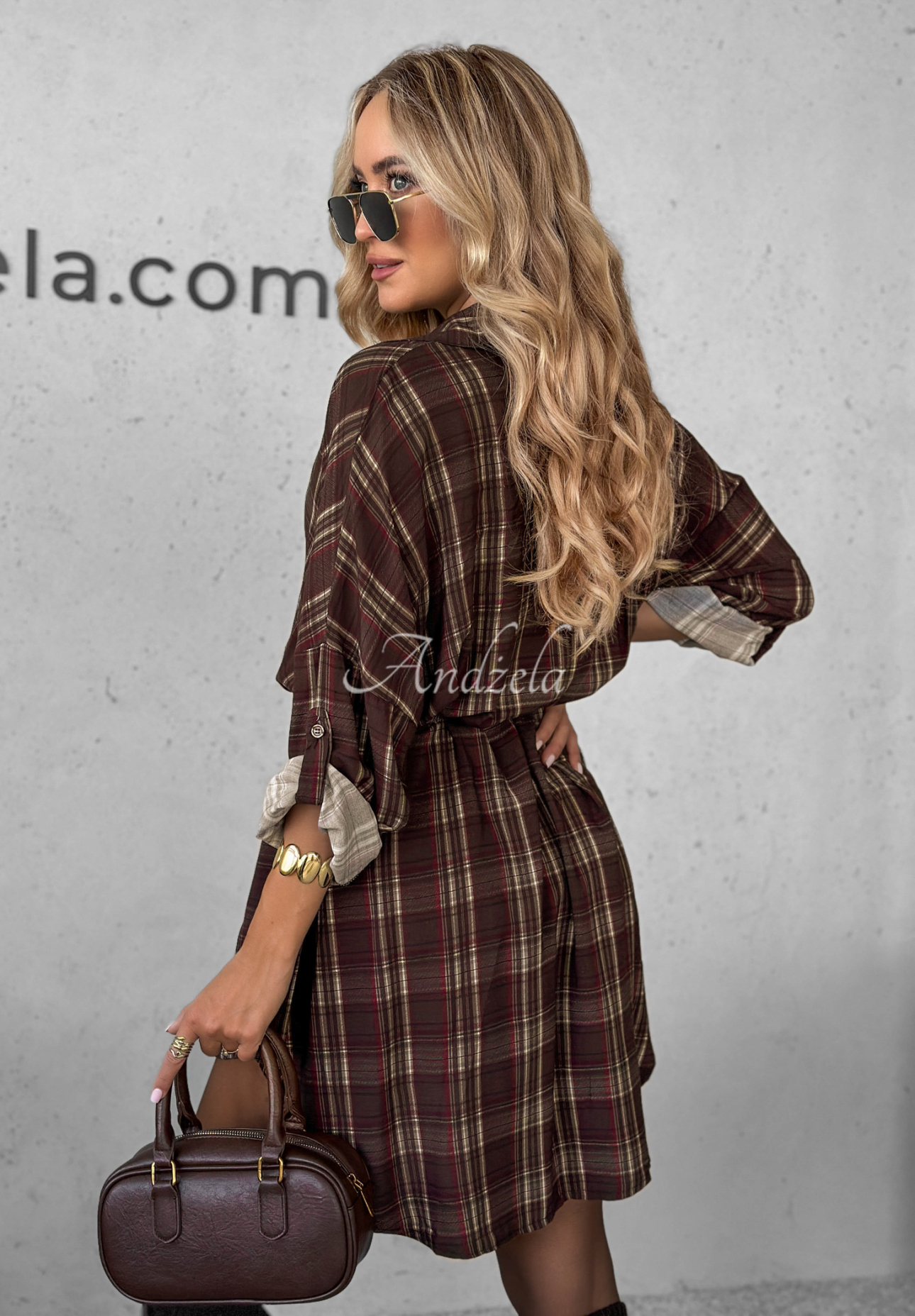 Rochie tip cămașă din viscoză în carouri Autumn Central Park