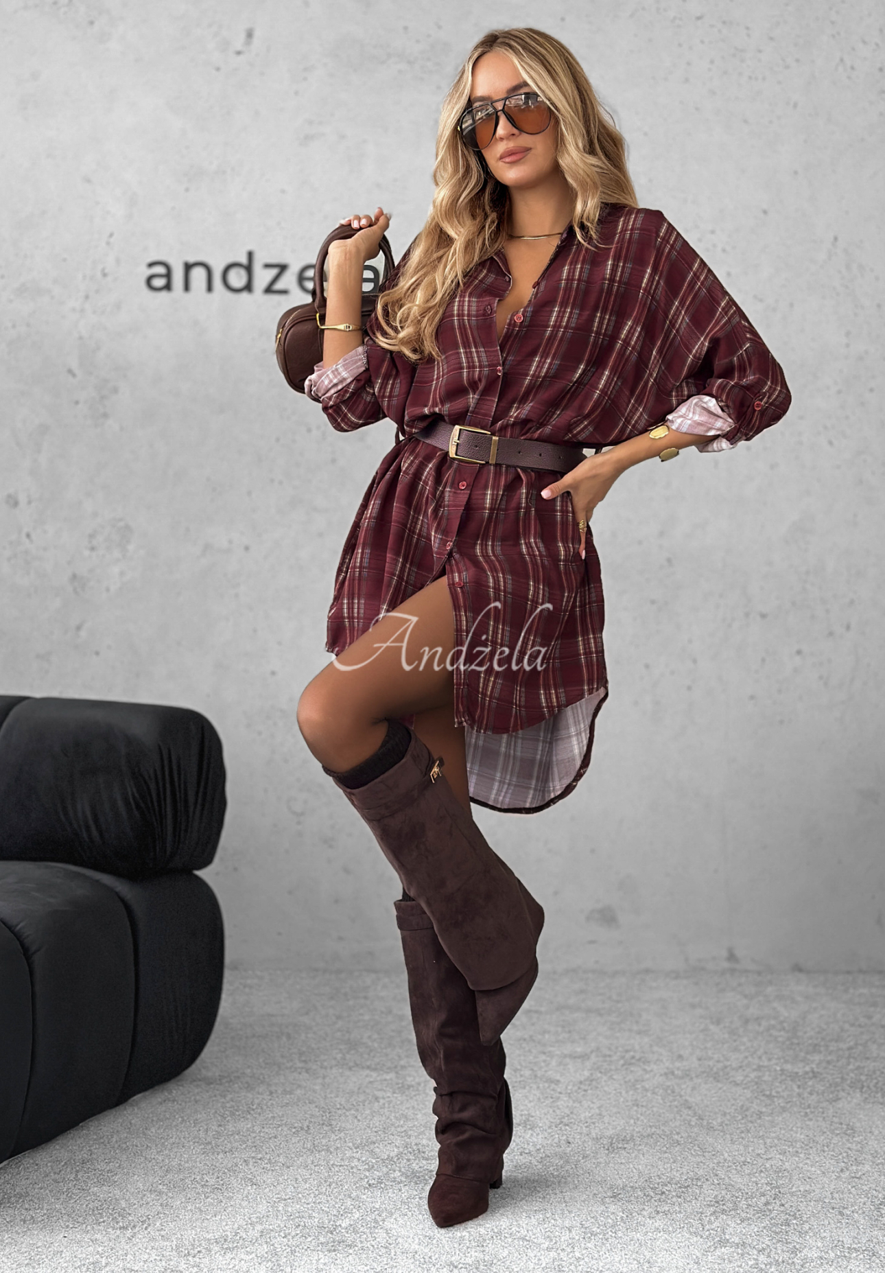 Rochie tip cămașă din viscoză în carouri Autumn Central Park