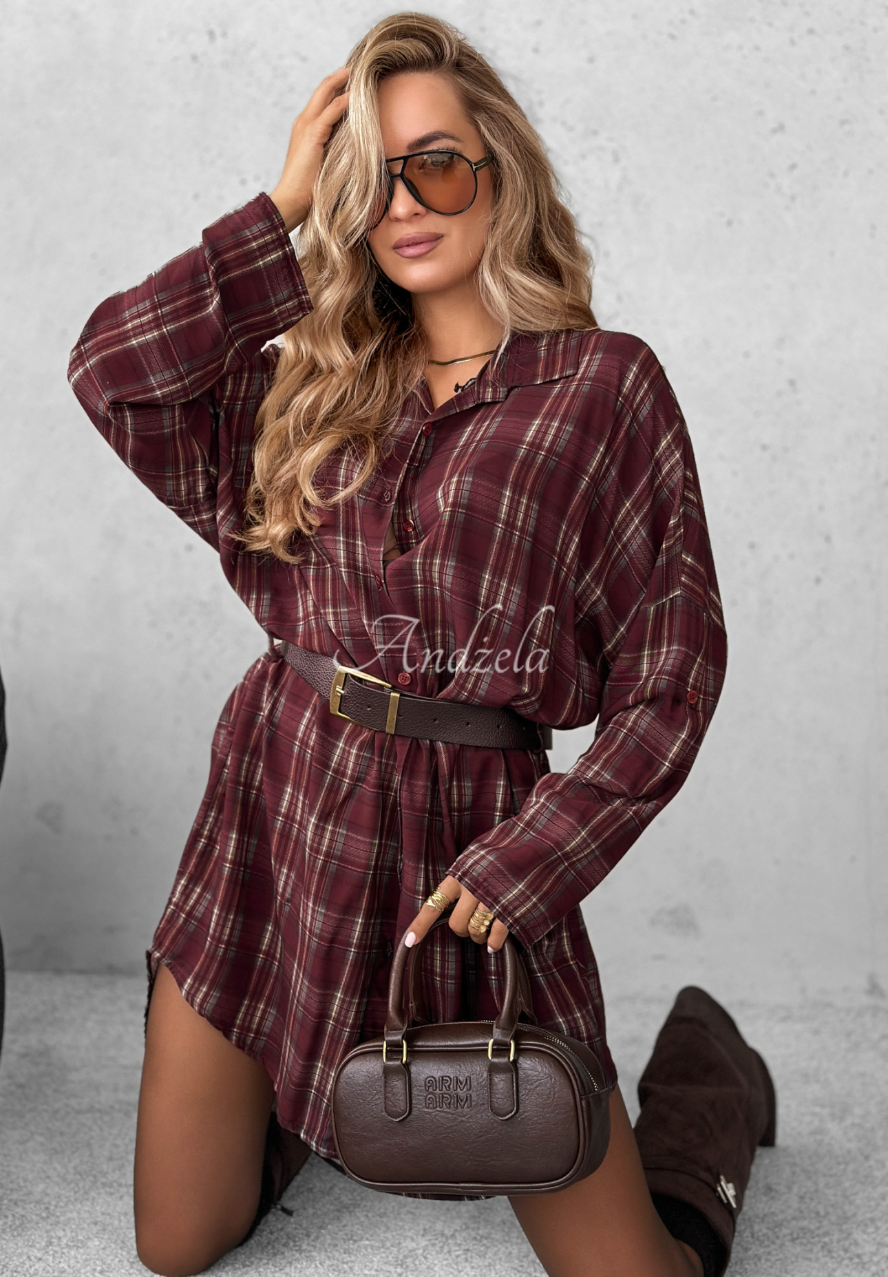 Rochie tip cămașă din viscoză în carouri Autumn Central Park