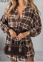 Cămașă Rochie w kratę Autumn Central Park czekoladowo-bej