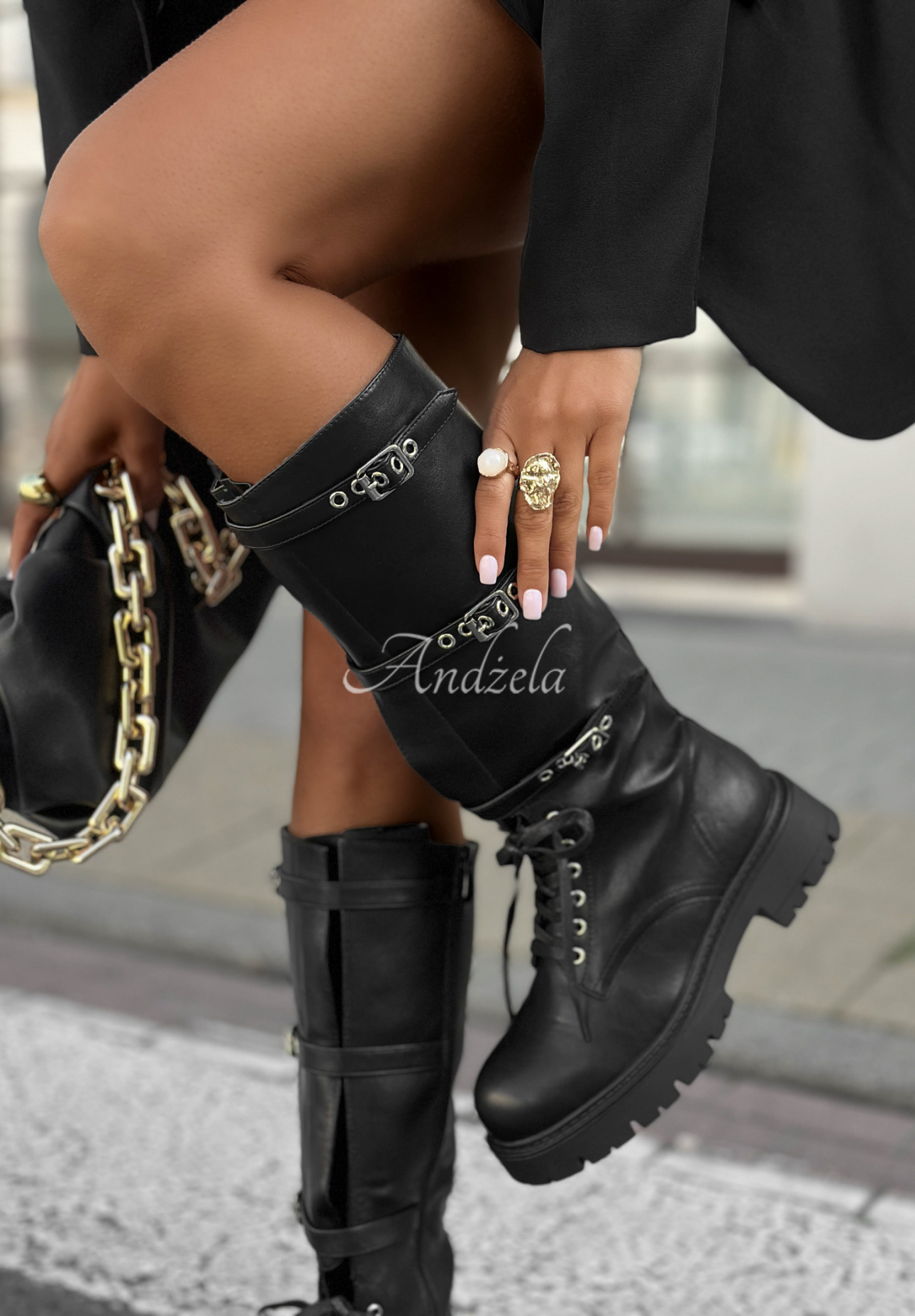 Botine din piele cu catarame Delete Contact
