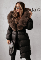 Długa pikowana Geacă z futerkiem Ice Kingdom negru