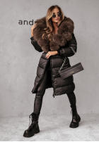 Długa pikowana Geacă z futerkiem Ice Kingdom negru