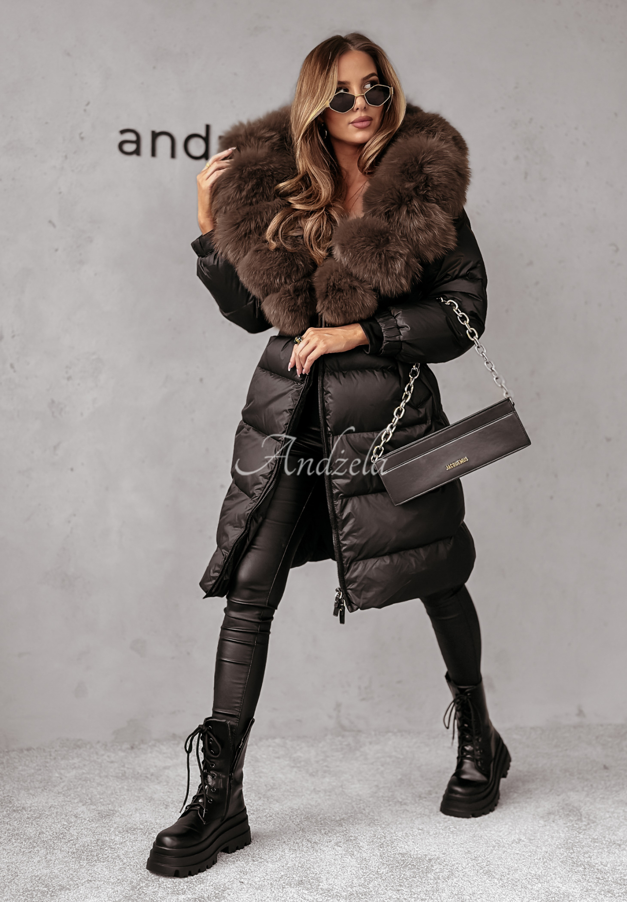 Geacă lungă de puf White Wonderland cu blană