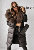 Długa pikowana Geacă z futerkiem Ice Kingdom negru