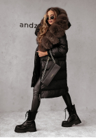 Długa pikowana Geacă z futerkiem Ice Kingdom negru