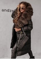 Długa pikowana Geacă z futerkiem Ice Kingdom negru