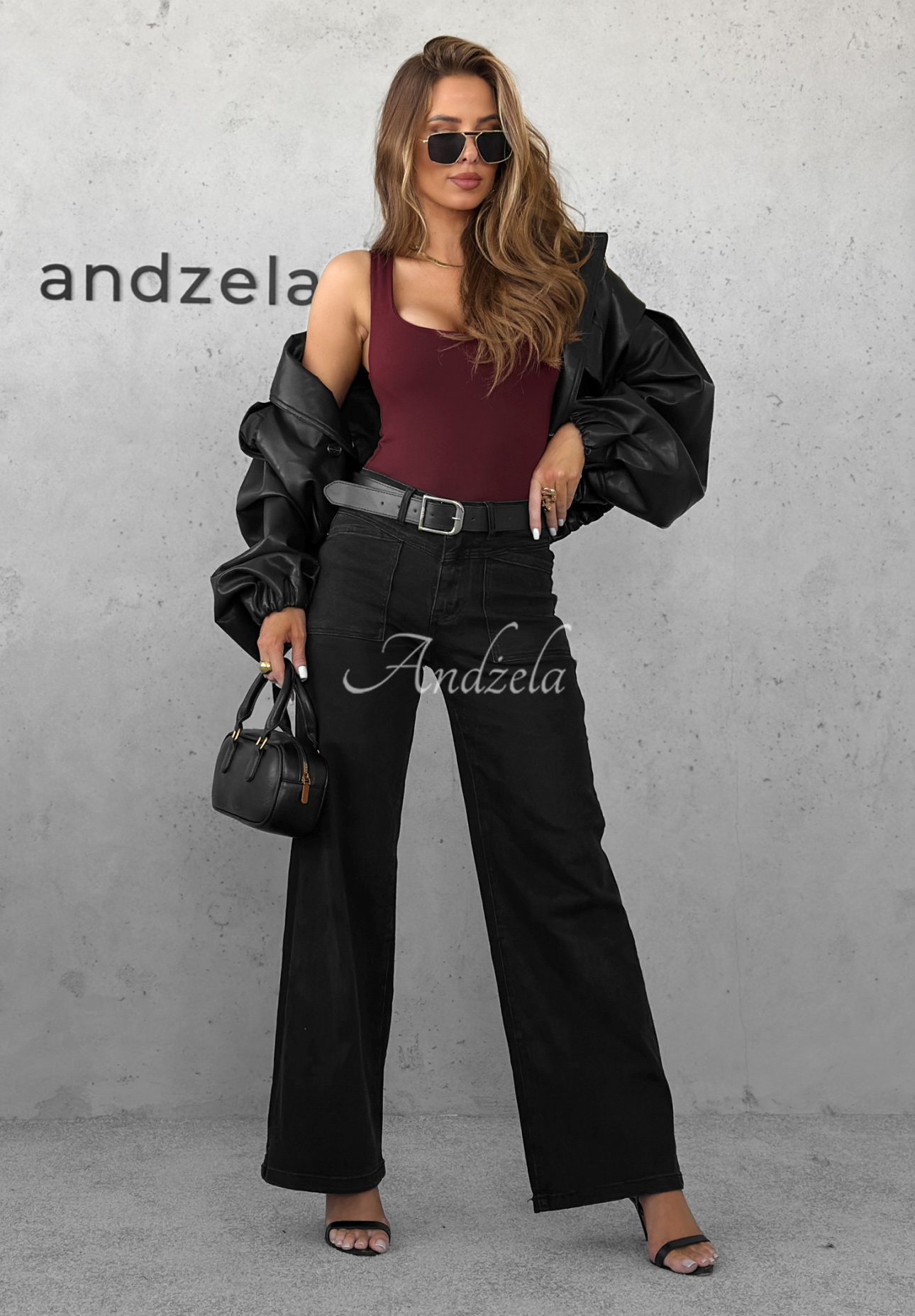 Blugi wide leg cu curea Still Learning