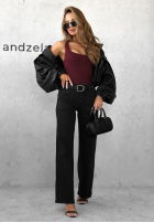 Pantaloni din denim wide leg z paskiem Still Learning gri închis