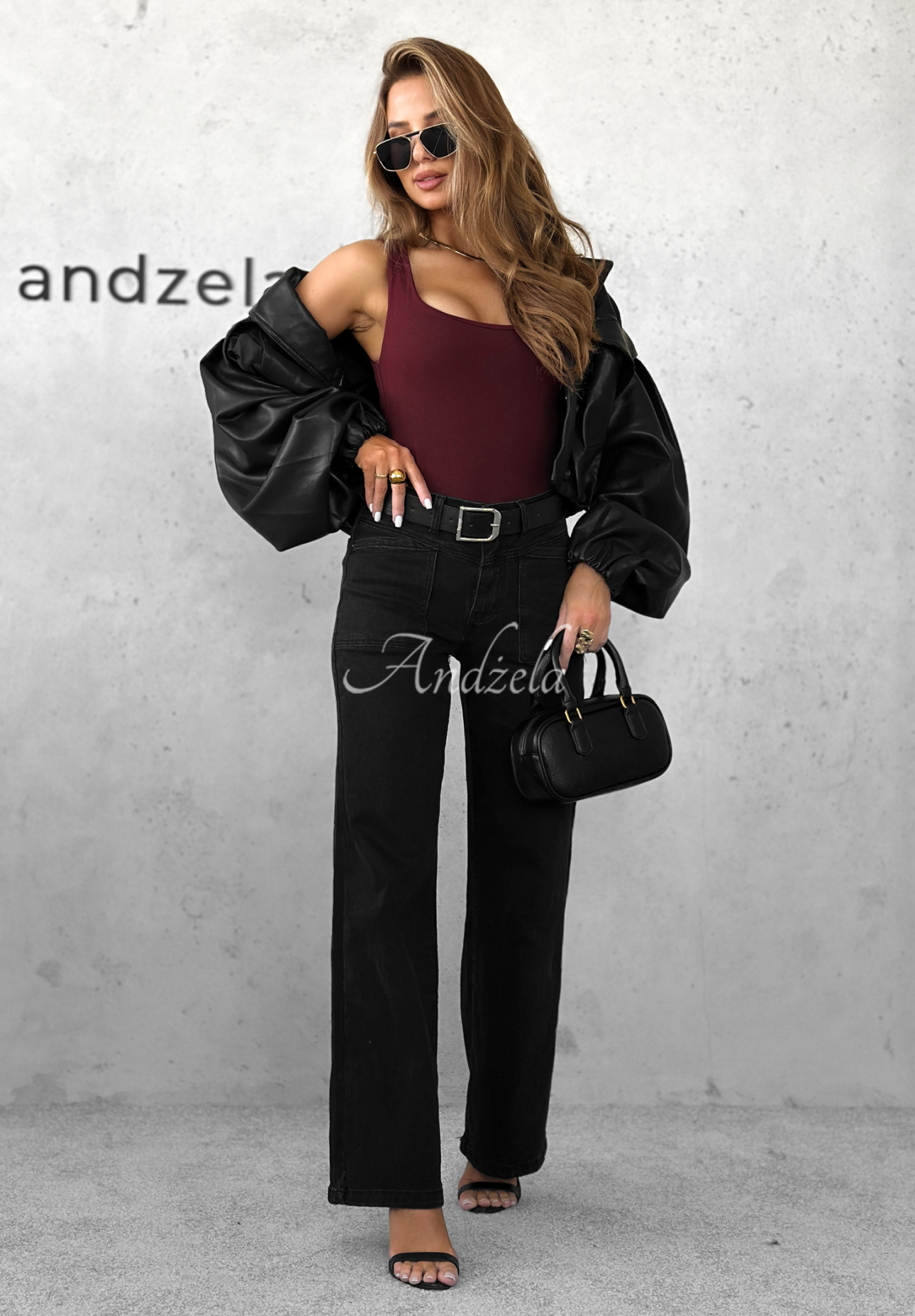 Blugi wide leg cu curea Still Learning