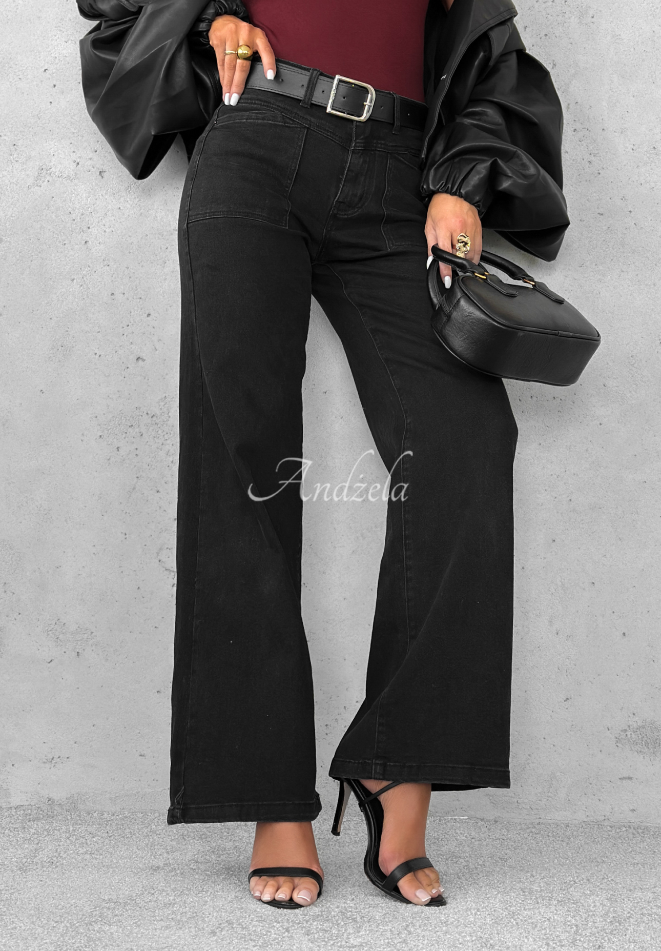 Blugi wide leg cu curea Still Learning