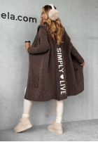 Długi Cardigan oversize z kapturem Simply Live ciocolatiu