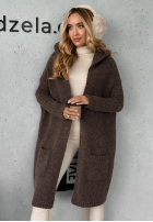 Długi Cardigan oversize z kapturem Simply Live ciocolatiu
