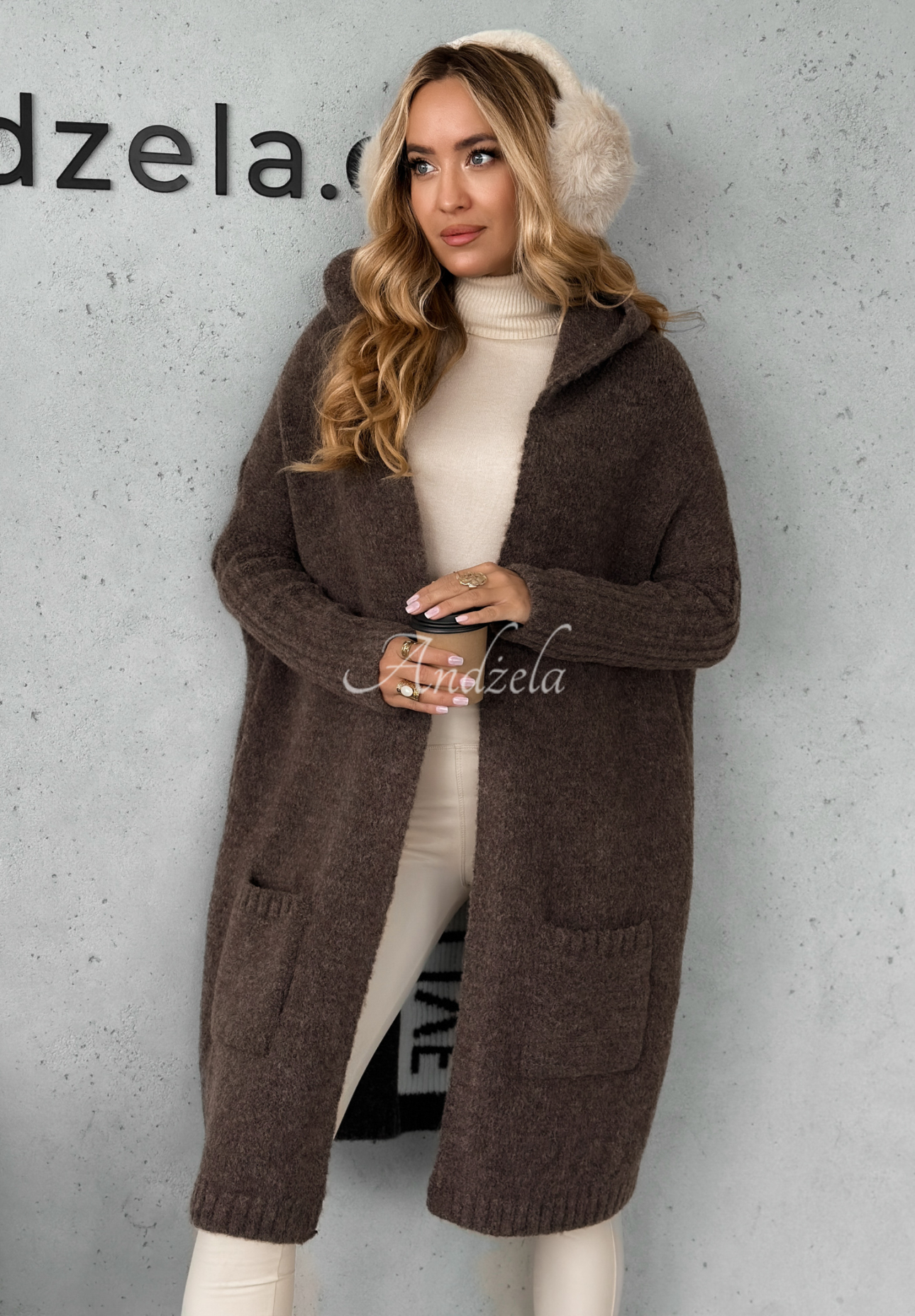 Cardigan lung oversize Simply Live cu glugă