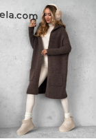 Długi Cardigan oversize z kapturem Simply Live ciocolatiu