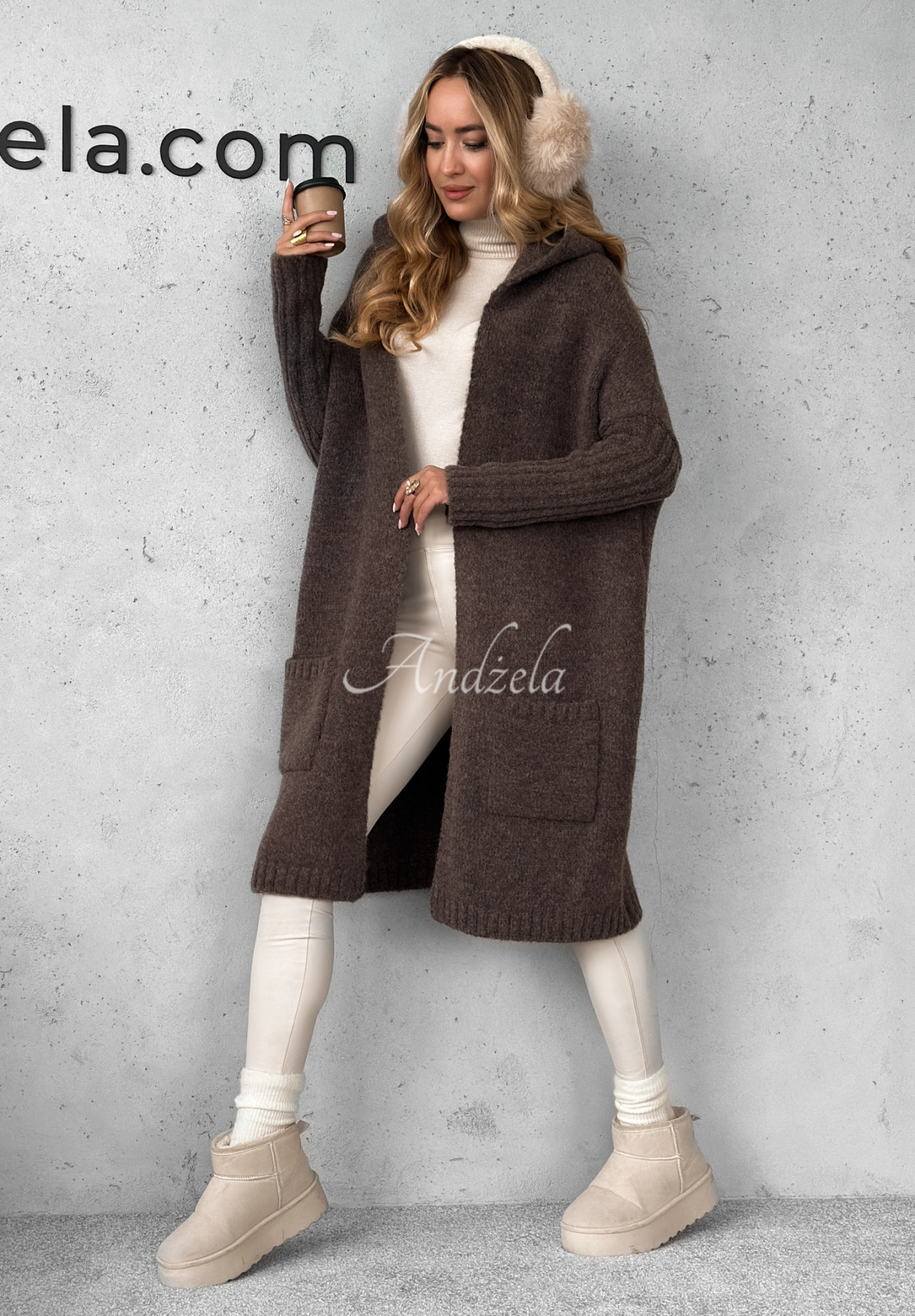 Cardigan lung oversize Simply Live cu glugă