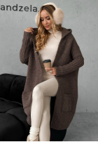 Długi Cardigan oversize z kapturem Simply Live ciocolatiu