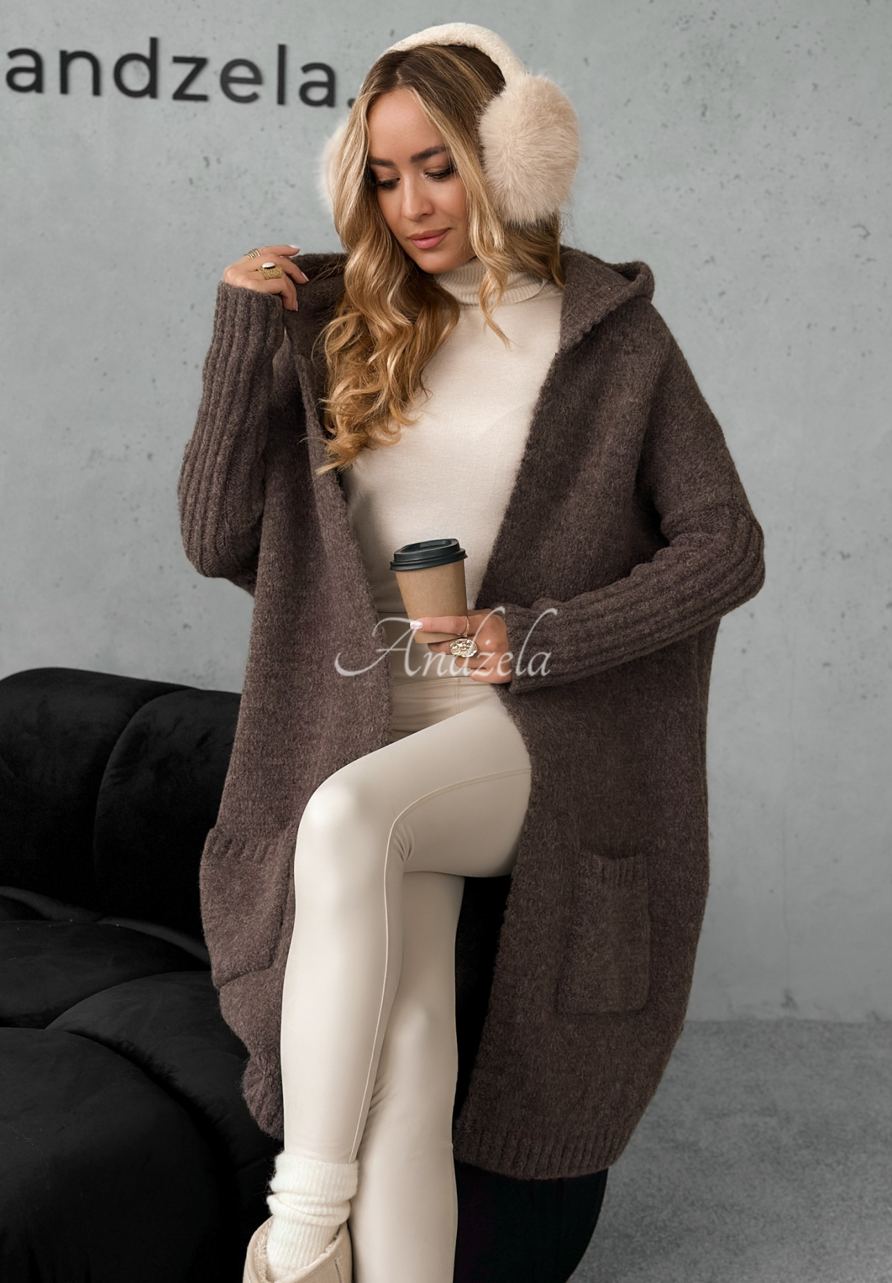 Cardigan lung oversize Simply Live cu glugă