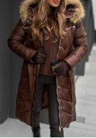 Długa pikowana Geacă z futerkiem Hello Cold Days ciocolatie II