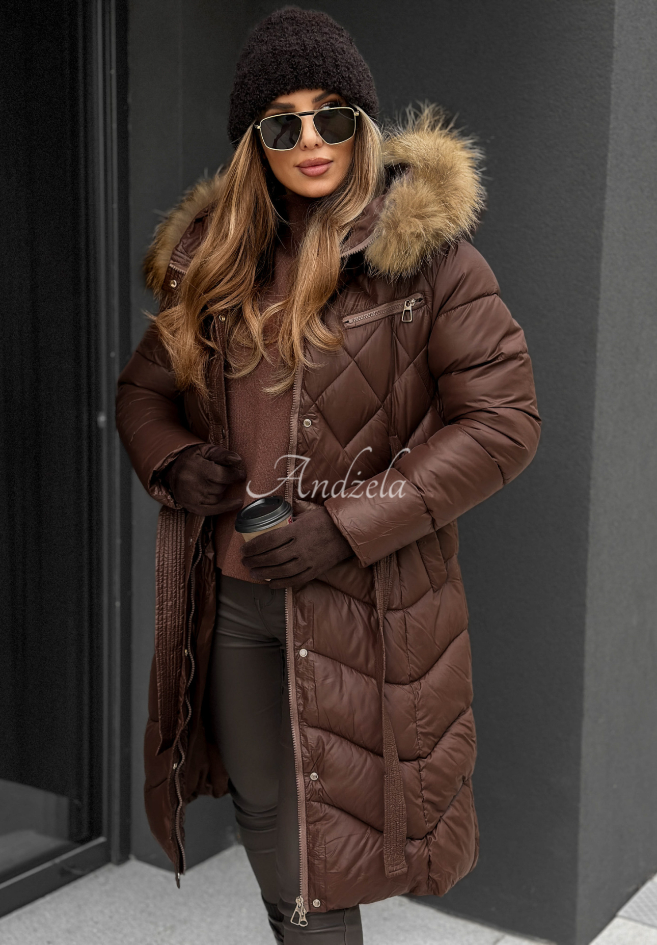 Geacă lungă matlasată Hello Cold Days cu blană