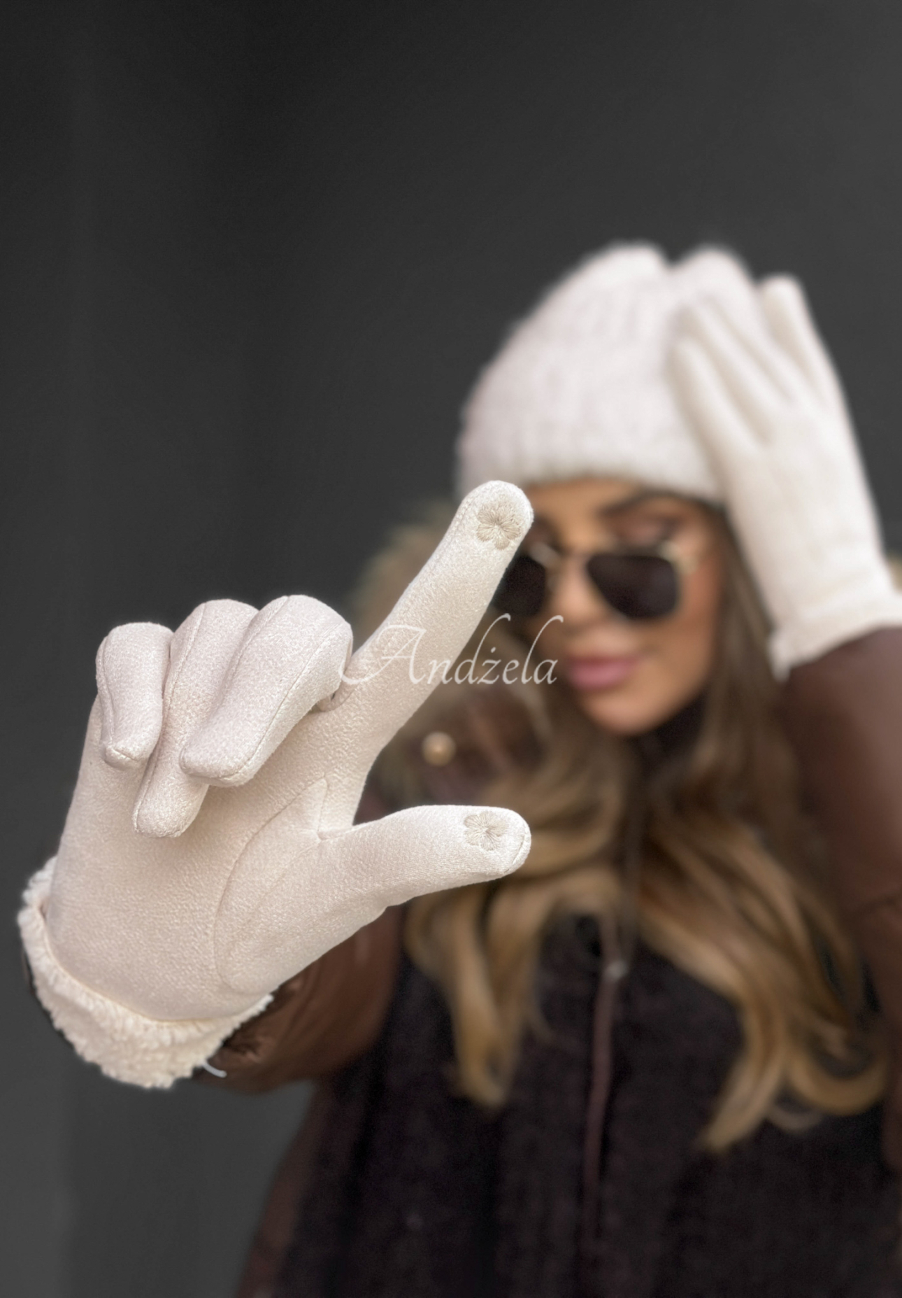 Mănuși din piele întoarsă cu blăniță Frozen Hours