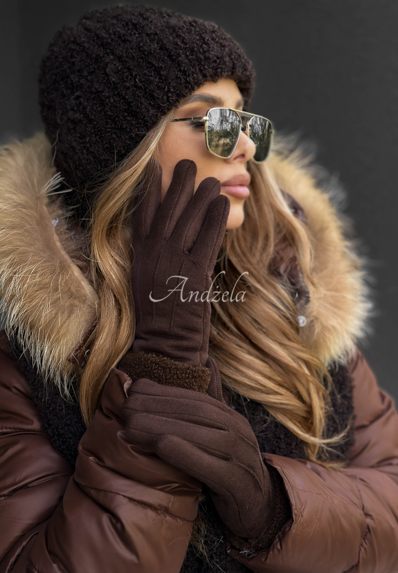 Mănuși din piele întoarsă cu blăniță Frozen Hours