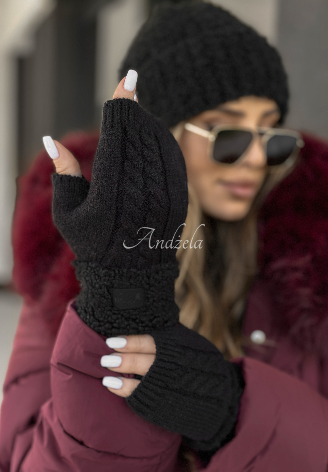 Mănuși tip mitene cu blăniță Enjoying Winter
