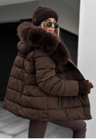 Pikowana Geacă z futerkiem i paskiem Coldest Moments ciocolatie